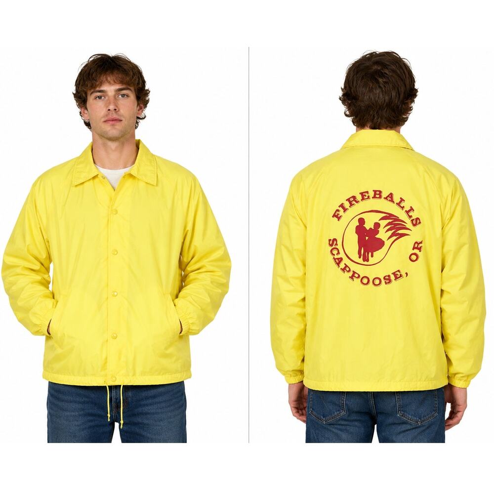 Vintage 70s Sears Men's Large Fireballs Scappoose OR Yellow Coach Jacket